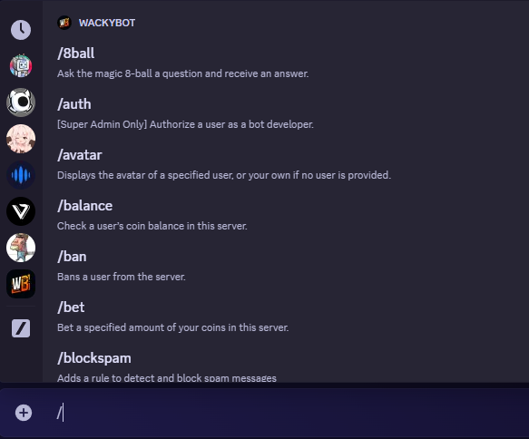 Example of Discord Slash Commands